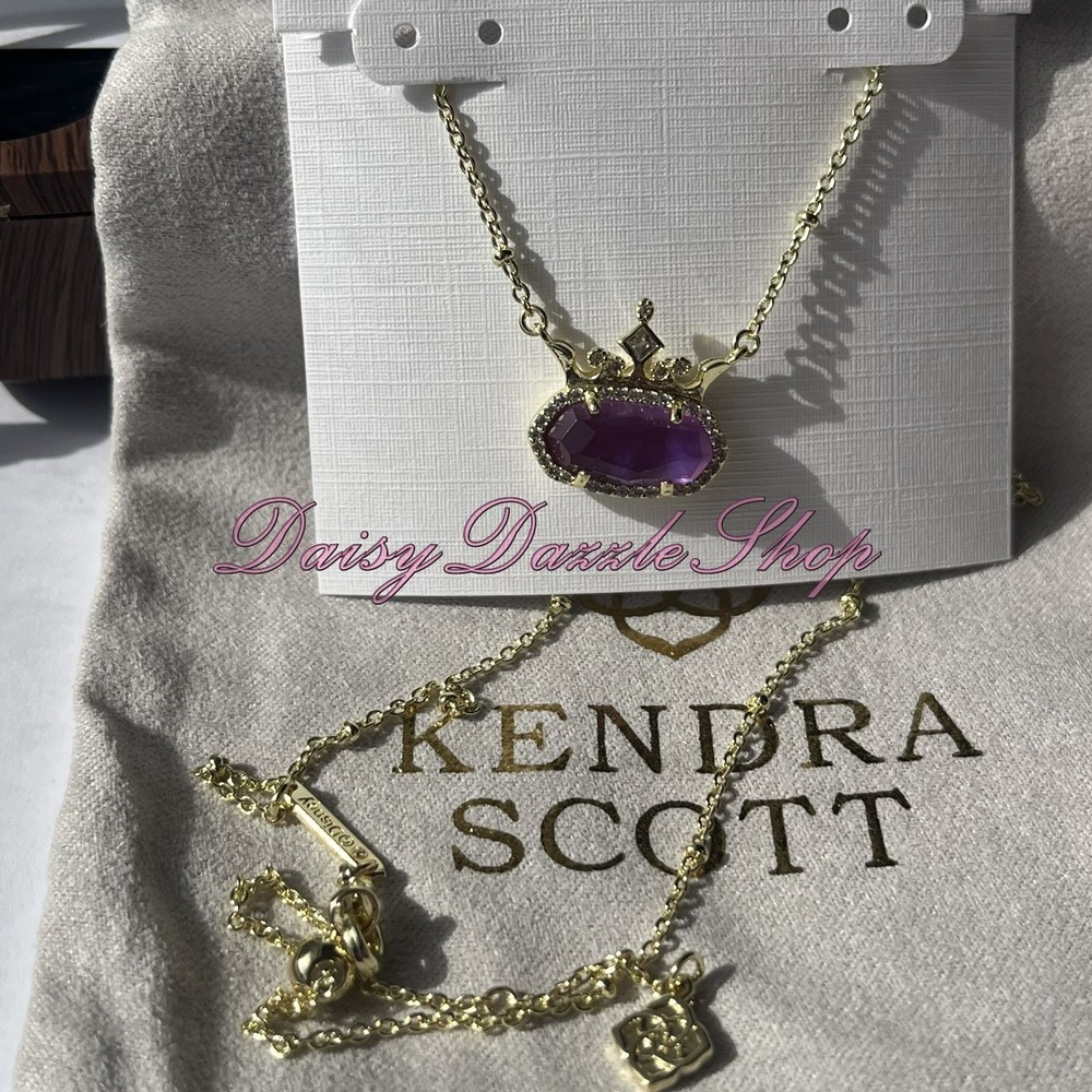 ✨New Kendra Scott Disney Elisa Princess Short Gold Pendant Purple Necklace ✨